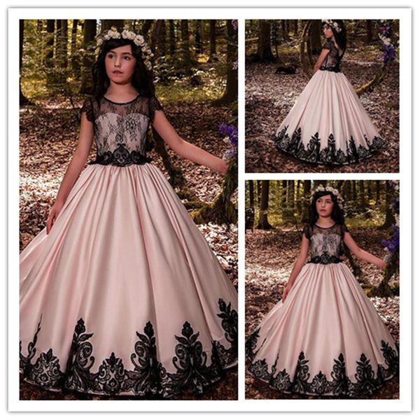 

2019 pink princess цветочница платье для венчания партии pageant платье с черным кружевом платье девушки цветка, White;blue