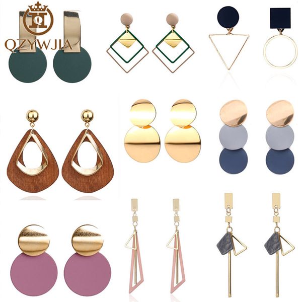 

vintage wooden statement drop earrings for women 2019 new fashion jewelry korean metal geometric gold hanging dangle earring, Silver