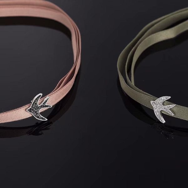 

new 2019 summer jewelry wholesale/ bird green color torques ribbon choker necklace design jewelry fashion accssories, Silver