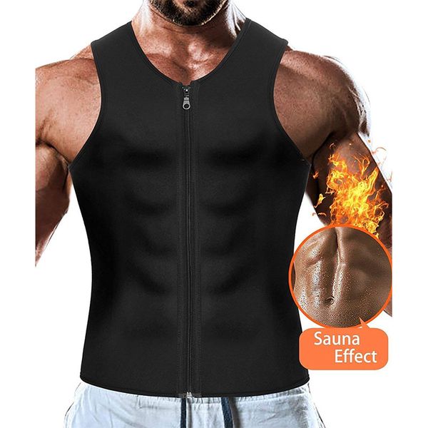 

neoprene bodysuit weight loss trainning & exercise t-shirts quick dry men running vest gym clothing zipper sportswear tank, Black;blue