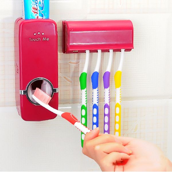 Dispenser automatico di dentifricio Portaspazzolino Organizzatore di stoccaggio Montaggio a parete Portaspazzolino Set di accessori per spazzolino da bagno per famiglie