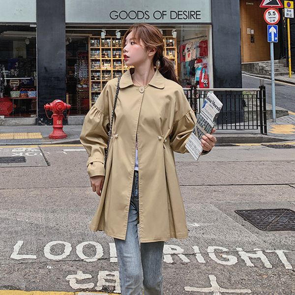 

2020 spring card pink khaki trench gothic coat for women fashion plus size casacos femininos ropa mujer invierno woman clothes, Tan;black