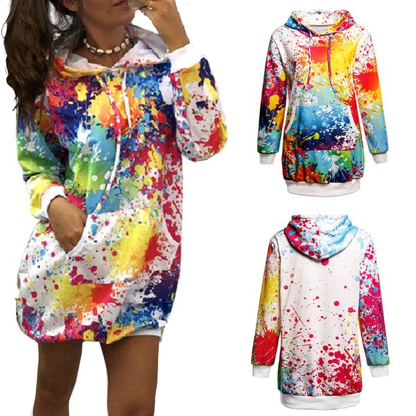 

Women's Pullover Hooded Doodles Print Patchwork Sweatshirt Tops with Pockets Spring Autumn Hoodies Coat Loose Outwear