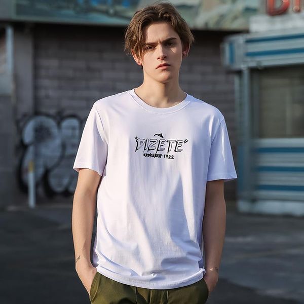 

ceodogg occident fashion print streetwear men o neck pullover short sleeve t shirt for men loose casual cotton quality t shirts, White;black