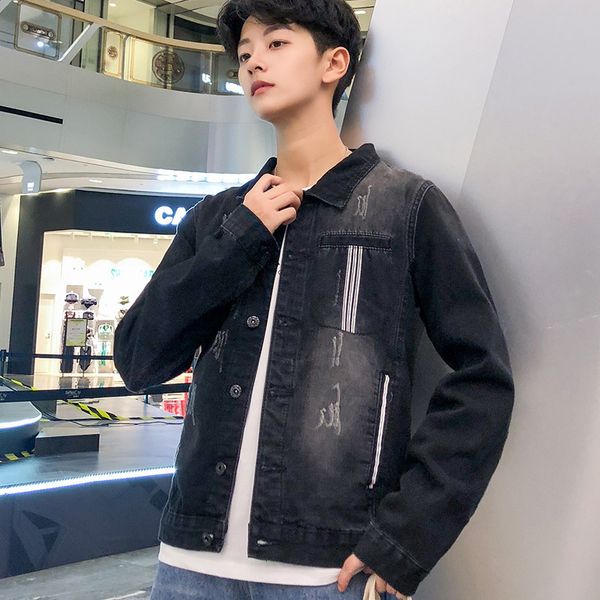 

mens designer denim jacket youth fashion brand slim casual jacket denim jacket, Black;brown