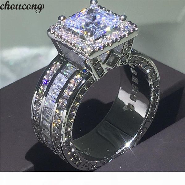 

choucong vintage court ring 925 sterling silver princess cut 5a cz stone engagement wedding band rings for women jewelry gift, Slivery;golden