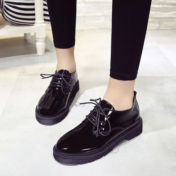 

2020 new korean muffin thick bottom women's shoes british style retro small leather students patent leather single shoes women, Black