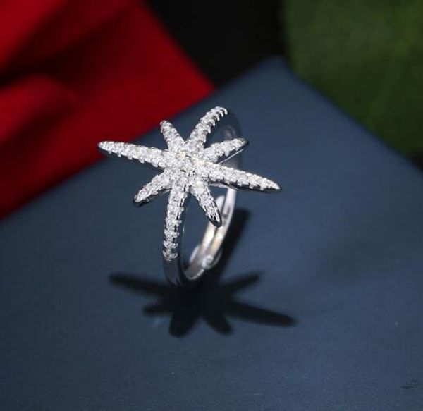 

fashion 925 silver rice shaped snowflake with diamond wedding ring engagement jewelry for women gift adjustable size