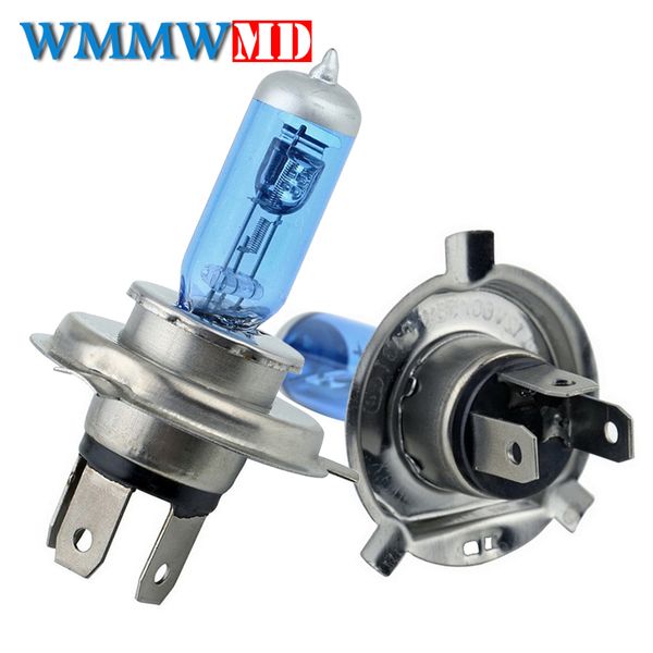 

2pcs / l 12v 90 / 100w h4 галогенные лампы 5000к автомобиля галогенная лампа xenon темно-синий стекла супер белый автомобиль источник света