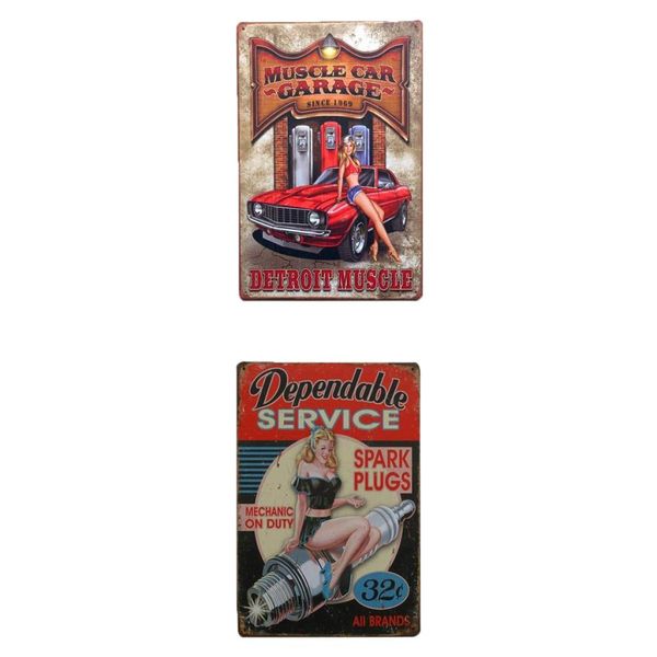 

2pcs retro metal tin sign wall art poster metal bar pub decor motor car