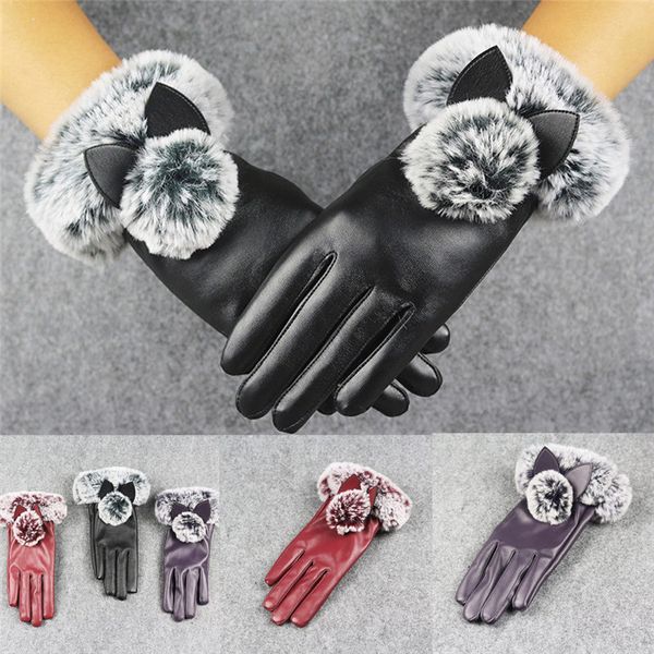 

fashion women imitation leather gloves autumn winter cat ears warm mittens winter gloves guantes eldiven handschoenen 40fe22, Blue;gray