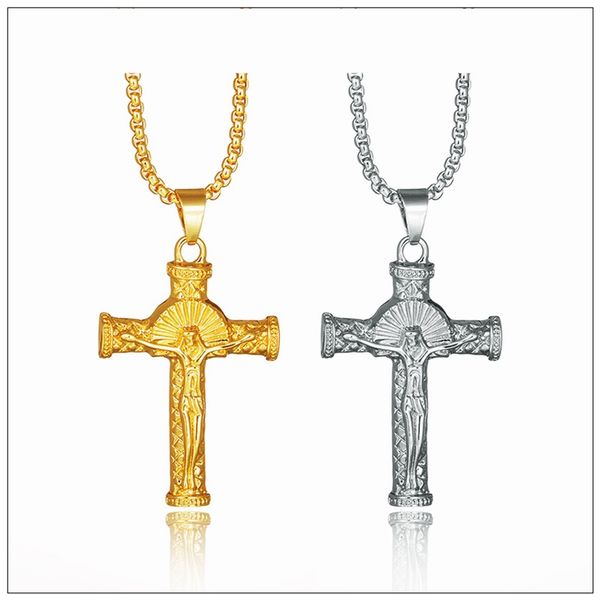 

cross necklace catholic jesus pendant necklace women chain men, Silver