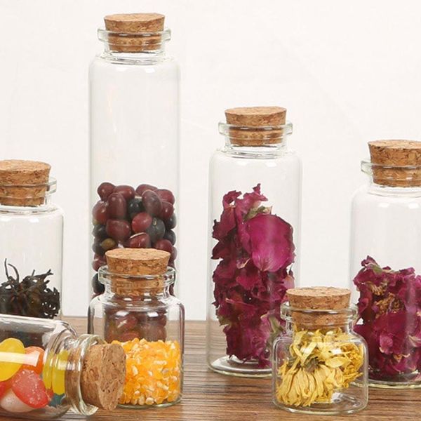 

5pcs 10/15/20/25/30/40/70ml clear cork ser wishing empty glass bottle vials