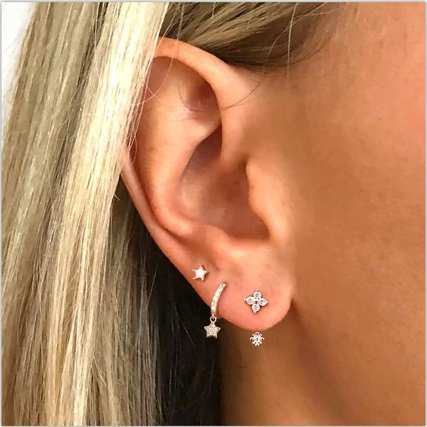 

gold star huggie hoop earrings for women 925 silver simple tiny gold hoops brincos earring fashion jewelry aros plata 925 mujer, Golden;silver