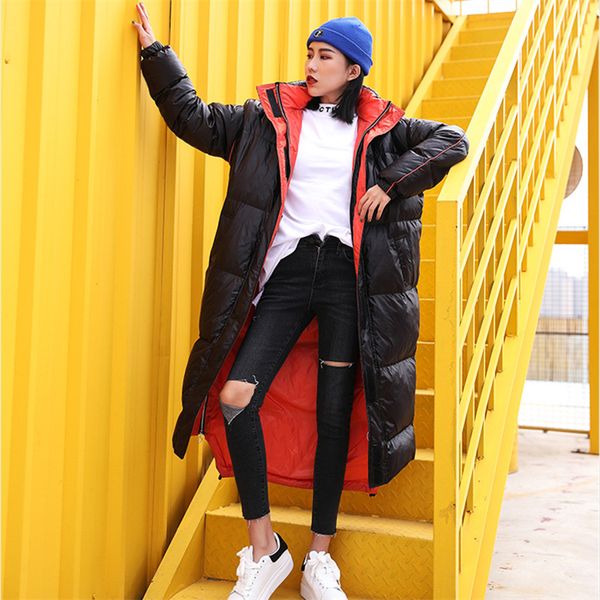 

winter long jacket women plus size loose thick warm bread hooded parkas mujer black down jacket cotton padded outerwear female