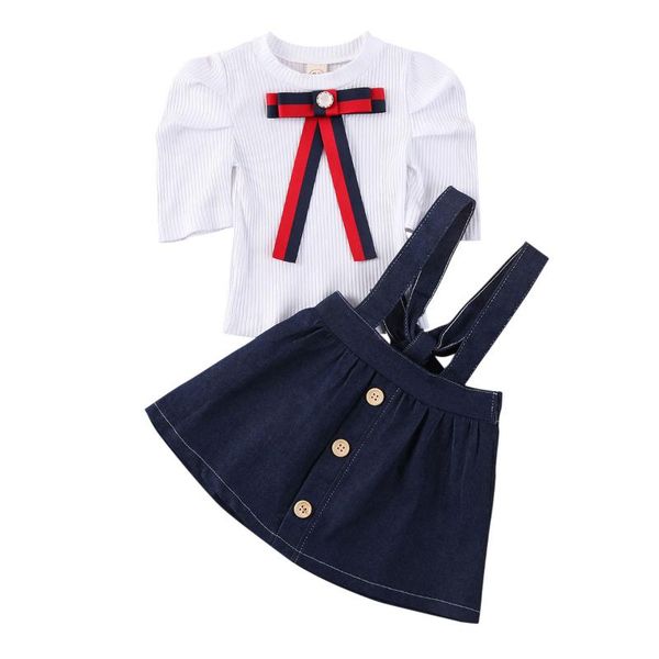 

бутик kid одежда 2pcs новорожденных малышей детские ребёнки с коротким рукавом футболки tops + джинсовые юбки 2pcs одежда, White