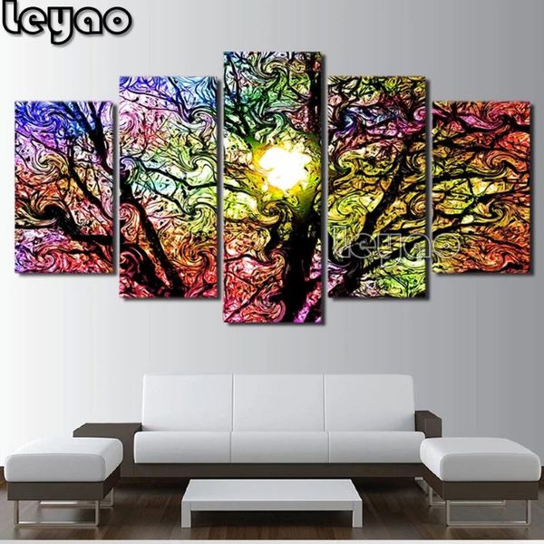 

multi panel diamond painting abstract color trees 5 piece diamond picture full square round embroidery rhinestone art