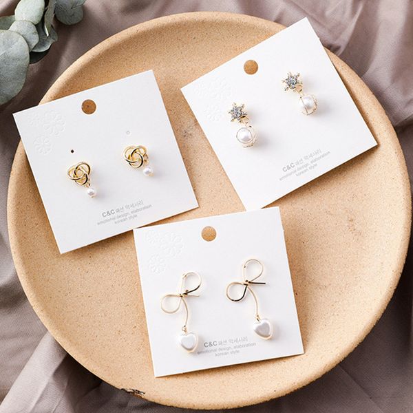 

new small cute metal circle bowknot earrings for women temperament rhinestone snowflake pearl love heart korean oorbellen ec1417, Silver