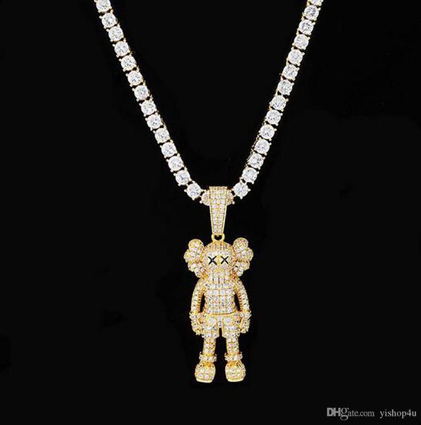 

14k gold plated ins cartoon doll pendant necklace micro pave cubic zirconia simulated diamonds with 24inch gifts box chain, Silver