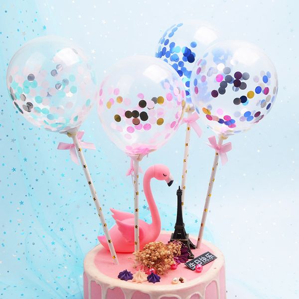 

1pc 5 inch balloon cake er for birthday creative cake flag sequins decor for girls diy party cake decorations accessories
