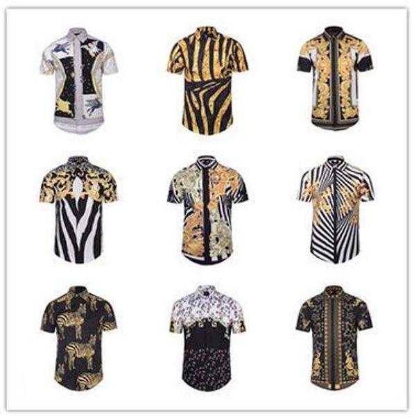 

new arrival 3d printed men's casual shirts loose cardigan stand collar shirts summer short sleeve shirts 9 style for sale, White;black