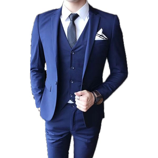 

2020 fashion blue slim fit suit men's fashion 3-pieces business blazer jacket vest trouser suits set for men, White;black