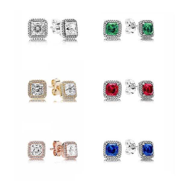 

classic red/green/blue timeless elegance 925 sterling silver earring studs for women wedding party gift europe diy jewelry, Golden;silver