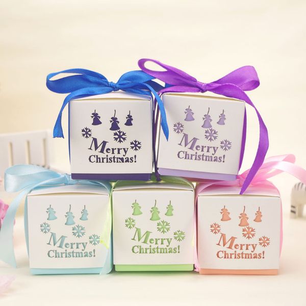 

5.8*5.8*5.8cm merry christmas candy box with ribbon baby birthday party candy box