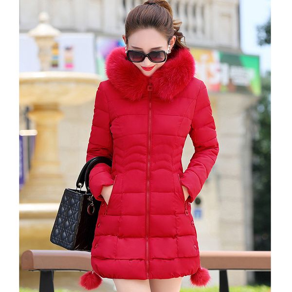 

2019 faux fur parkas women down jacket plus size womens parkas thicken outerwear hooded winter coat female jacket cotton padded, Black