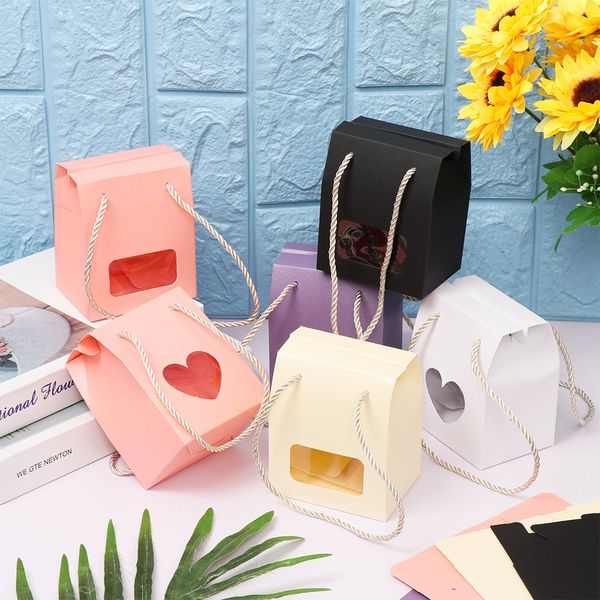 

10pcs/pack rectangular heart shape paper gift package boxes vintage color clear pvc window candy wrapping bag party supplies