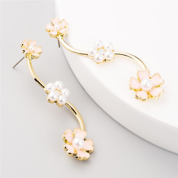 

vintage driiping oil pearl earrings for women s shape flower pendants vintage party accessories fashion jewelry spring style drop shipping, Silver