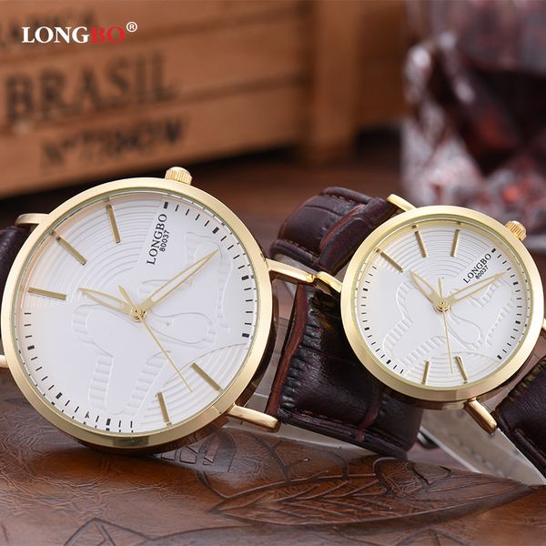 

longbo fashion korean ladies watch luminous brand stereo printing mens woman leather waterproof couple watches 80037, Slivery;brown