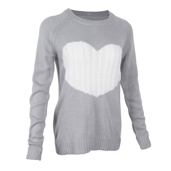 

womens sweaters pullover cute front heart patchwork blouse crewneck knit jumper top, White;black