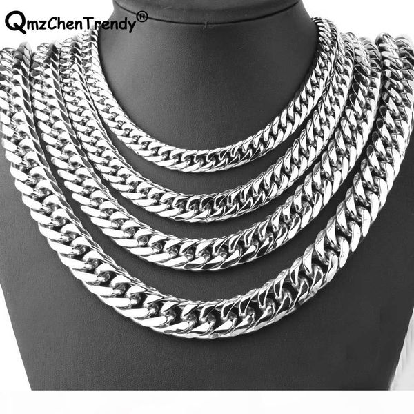 

9mm 11mm 13mm 16mm 19mm 21mm men chain silver color stainless steel cuban chain necklace for men curb cuban link hip hop jewelry