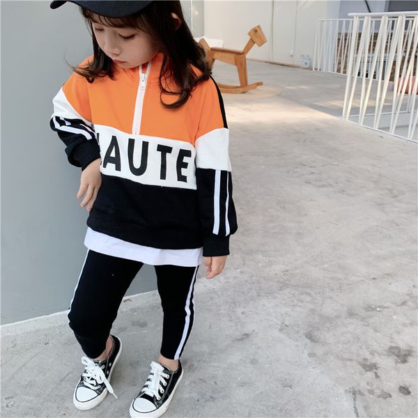 

2шт wlg мальчики девочки мода комплект одежды дети весна осень лоскутное письмо печатных куртка и брюки набор baby all match одежда t200414, White