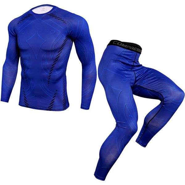 

men compression running sets men joggers sports suits quick dry gym fitness training tracksuit long t shirt + pants sportswear, Gray