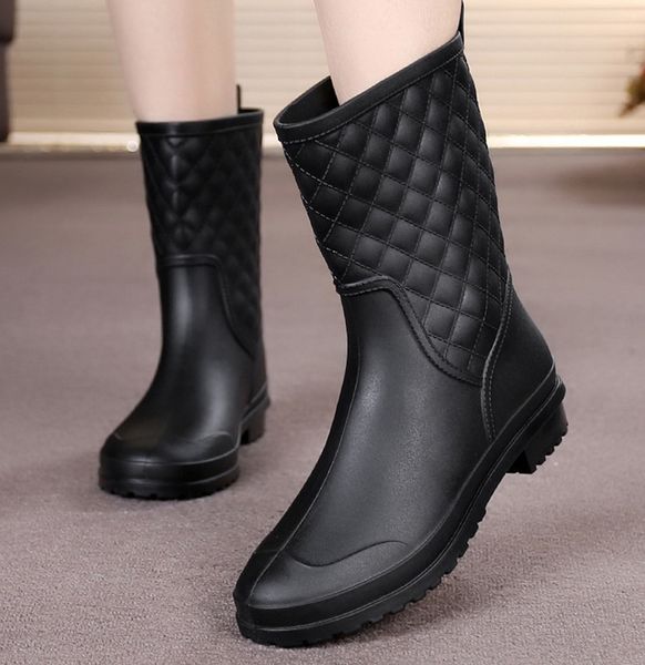 

boots women winter shoes fashion new women rain boots waterproof tube slip rain shoes leather zapatos mujer booties, Black