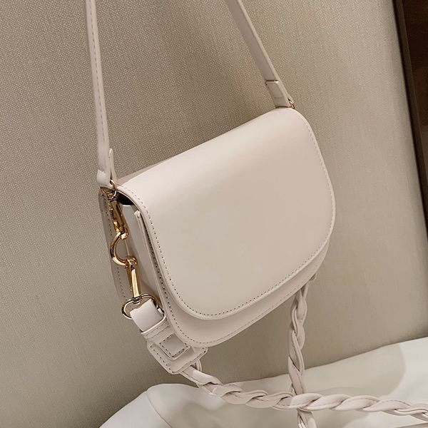 

solid color small saddle bag 2020 new high-quality leather women's designer handbag weave shoulder strap shoulder messenger bag