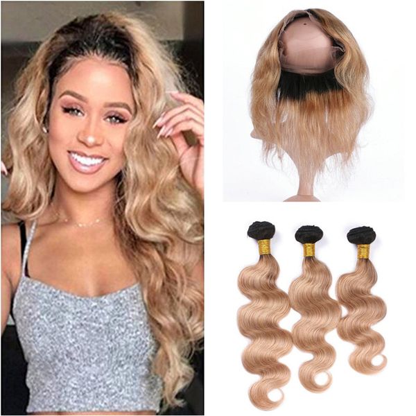2019 Two Tone 1b 27 Honey Blonde Ombre 360 Full Lace Frontal