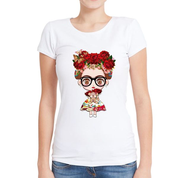 

New Printed Frida Kahlo T Shirt O-neck Casual Loose White Basic Women T-shirt Lady Avatar Female Tops