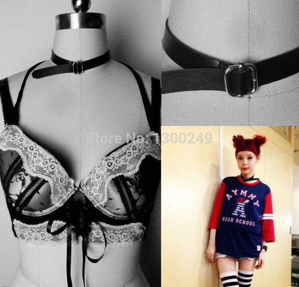 

fashion harajuku handmade simple leather collar punk rock goth choker necklace club party torque ing, Silver