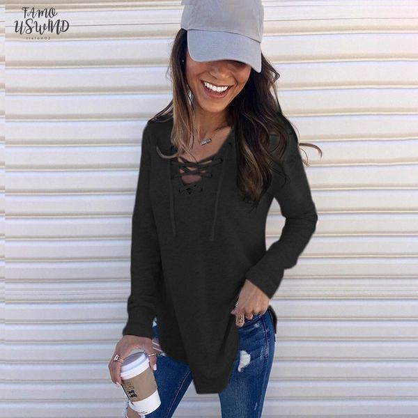 

women spring hoodies solid color v neck bandage cloth loose thin casual simple female drop shipping, White