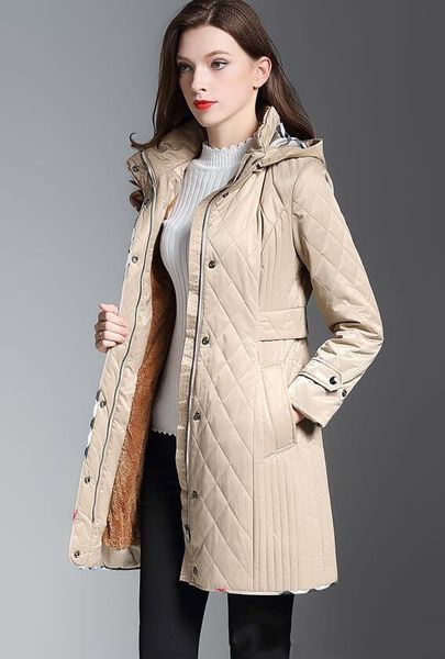НОВЫЙ 2019! женская мода англия средняя длинная тонкая хлопчатобумажная ватник / дизайнер бренда высокое качество slim fit зимнее пальто для женщин размер S-XXL