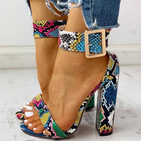 

nan jiu mountain 2020 high heels summer women comfortable thick heel snake pattern rome sandals, Black