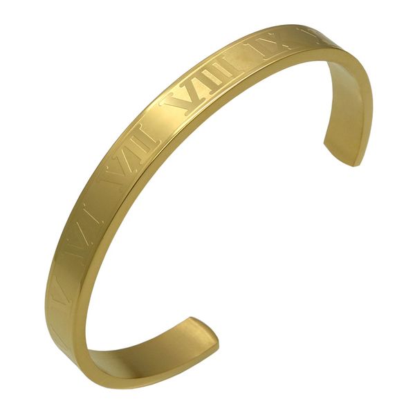 

roman numerals cuff bracelets wide and thin version of the same star couple bracelet fashion opening titanium steel bracelet jewelry, White