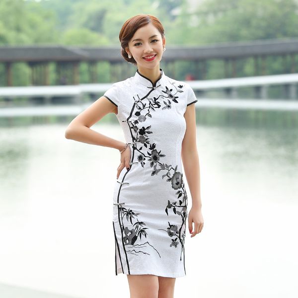 

лето с коротким рукавом cheongsam платье партии вышитые китайский традиционный qipao, Red