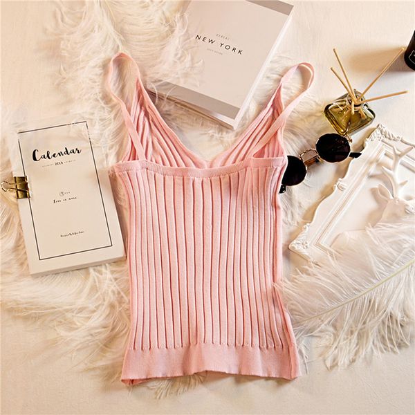 

female vest solid color v-neck knitted cotton comfortable short slim sleeveless vest tank casual versatile bottoming shirt, White
