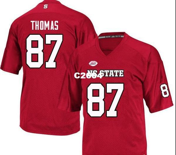 

men nc state wolfpack thayer thomas #87 real full embroidery college jersey size s-4xl or custom any name or number jersey, Black;red