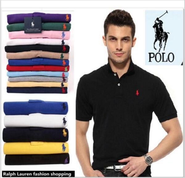 

New 2018 fa hion brand men mall hor e embroidery polo hirt olid color lim fit hirt men cotton polo hirt ca ual hirt
