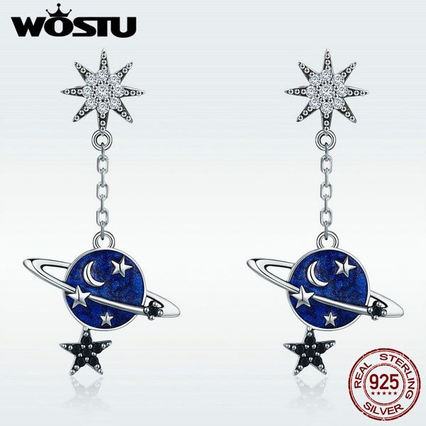 

wostu 2019 new arrival real 925 sterling silver planet stars moon drop earrings for women fashion silver jewelry gift dxe348